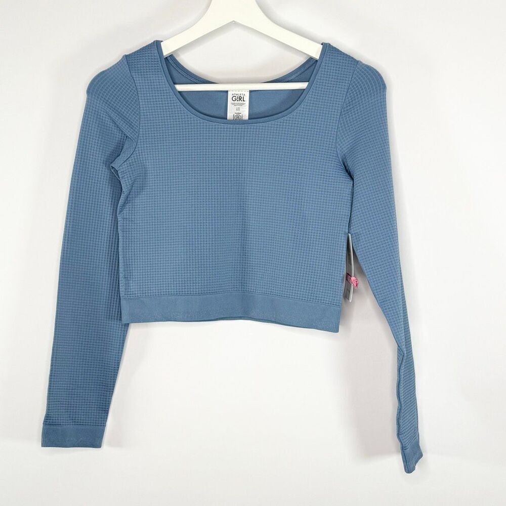 Athleta Girl Periwinkle Blue Rise Above Waffle Knit Seamless Crop Top - NWT US S